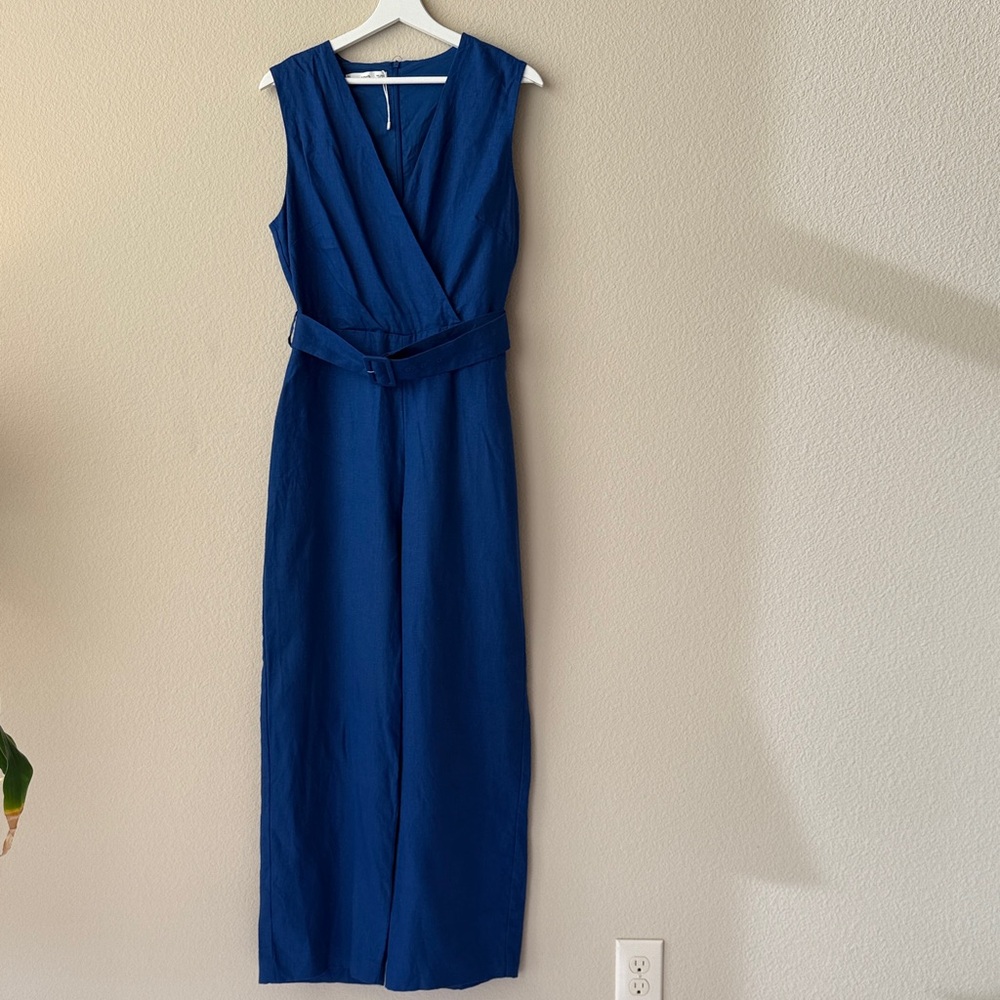 NWOT MANGO Sleeveless Blue Jumpsuit with Belt